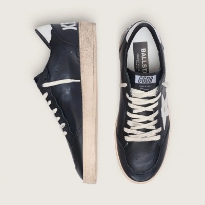 Golden Goose Ball Star Sneaker In Black Nappa With White Leather Star And Heel Tab Golden Goose Ball Star Sneaker In Black Nappa With White Leather Star And Heel Tab
