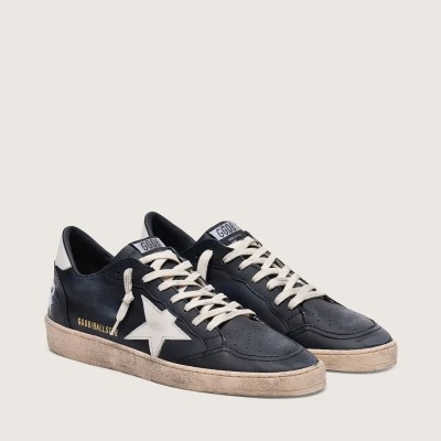 Golden Goose Ball Star Sneaker In Black Nappa With White Leather Star And Heel Tab