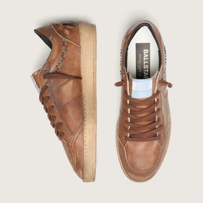 Golden Goose Ball Star Sneaker In Brown Leather With Beige Suede Star And Beads Golden Goose Ball Star Sneaker In Brown Leather With Beige Suede Star And Beads