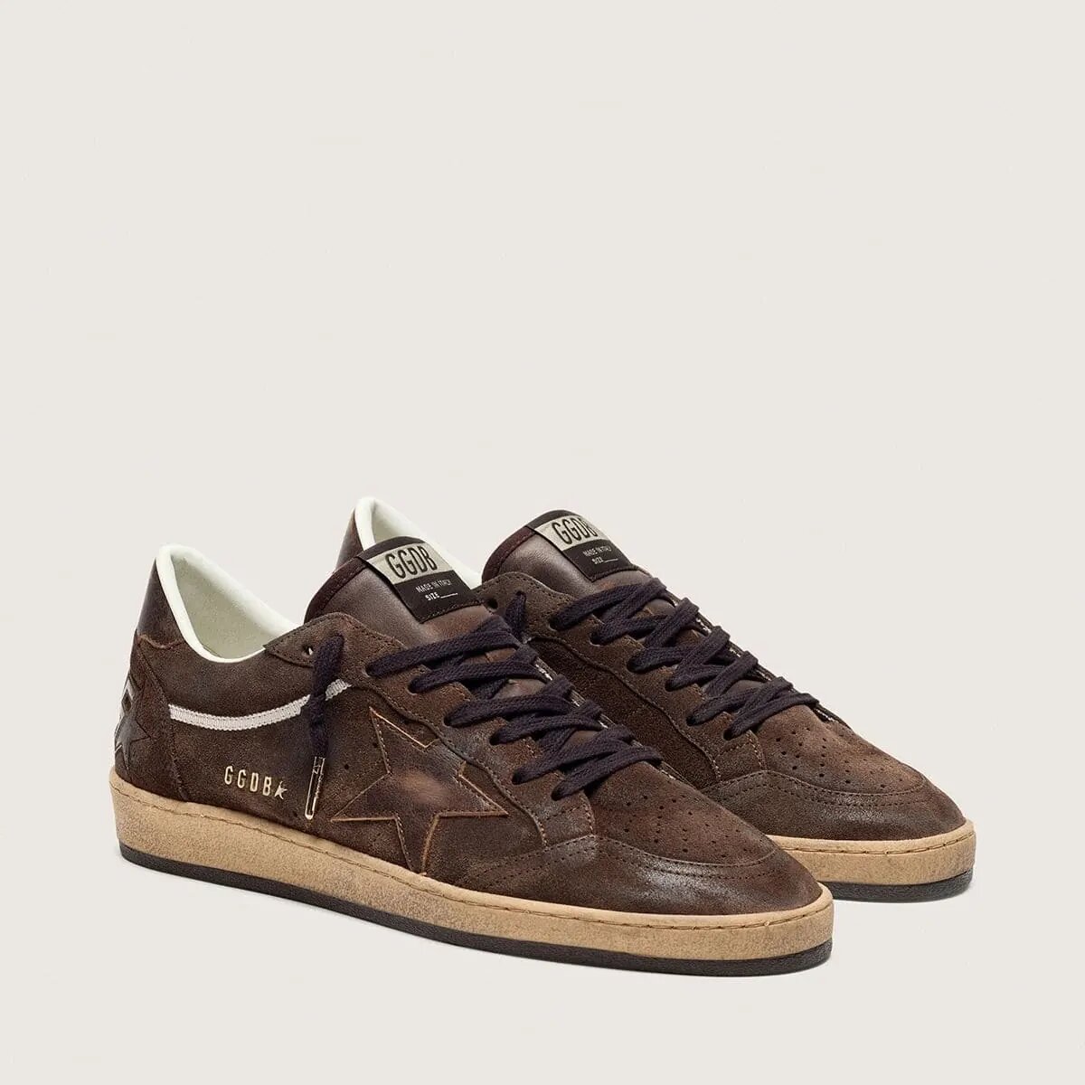 Golden Goose Ball Star Sneaker In Brown Suede With Brown Leather Star And Heel Tab Golden Goose Ball Star Sneaker In Brown Suede With Brown Leather Star And Heel Tab
