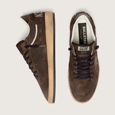 Golden Goose Ball Star Sneaker In Brown Suede With Brown Leather Star And Heel Tab Golden Goose Ball Star Sneaker In Brown Suede With Brown Leather Star And Heel Tab