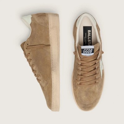 Golden Goose Ball Star Sneaker In Brown Suede With White Leather Star