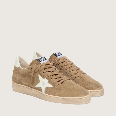 Golden Goose Ball Star Sneaker In Brown Suede With White Leather Star