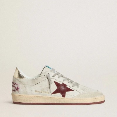 Golden Goose Ball Star Sneaker In Crocodile-Print Nubuck With Burgundy Suede Star Golden Goose Ball Star Sneaker In Crocodile-Print Nubuck With Burgundy Suede Star