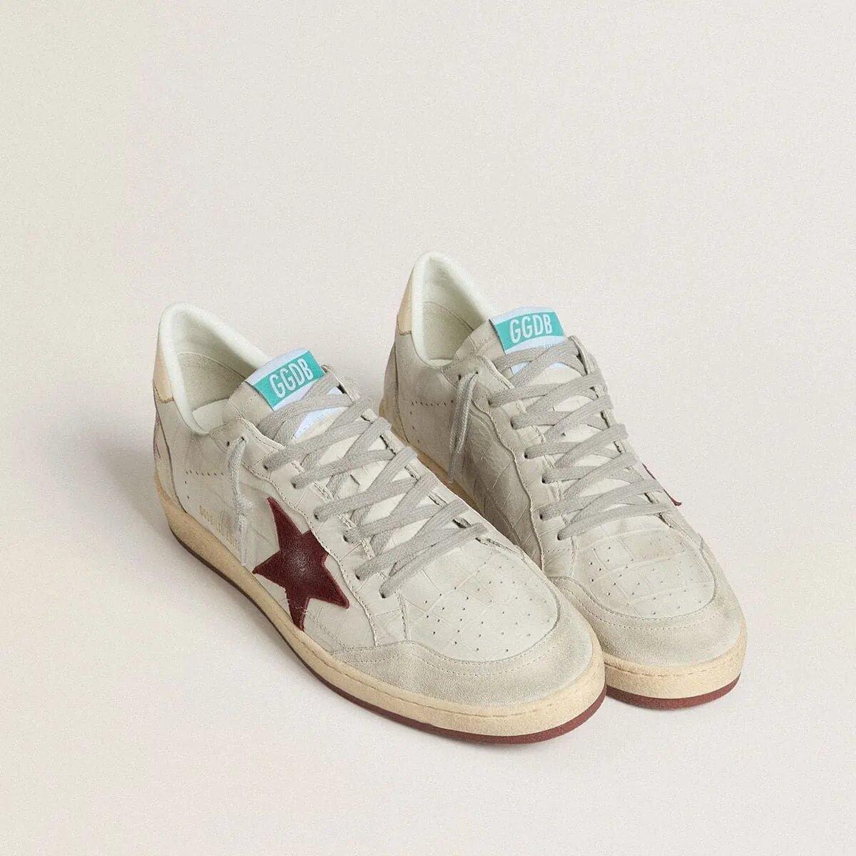 Golden Goose Ball Star Sneaker In Crocodile-Print Nubuck With Burgundy Suede Star Golden Goose Ball Star Sneaker In Crocodile-Print Nubuck With Burgundy Suede Star