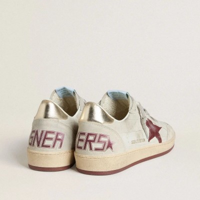 Golden Goose Ball Star Sneaker In Crocodile-Print Nubuck With Burgundy Suede Star Golden Goose Ball Star Sneaker In Crocodile-Print Nubuck With Burgundy Suede Star