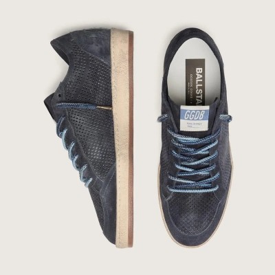 Golden Goose Ball Star Sneaker In Dark Blue Perforated Suede With Dark Blue Suede Star Golden Goose Ball Star Sneaker In Dark Blue Perforated Suede With Dark Blue Suede Star