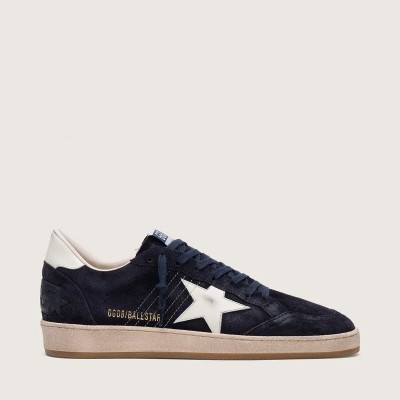 Golden Goose Ball Star Sneaker In Dark Blue Suede With White Leather Star