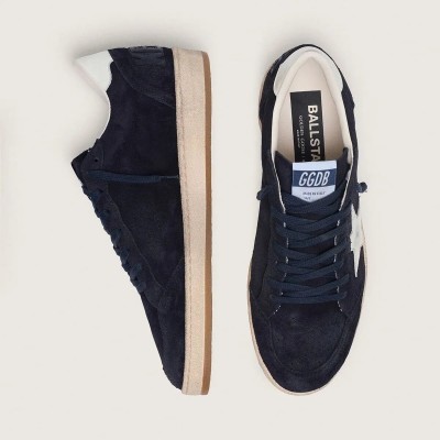 Golden Goose Ball Star Sneaker In Dark Blue Suede With White Leather Star