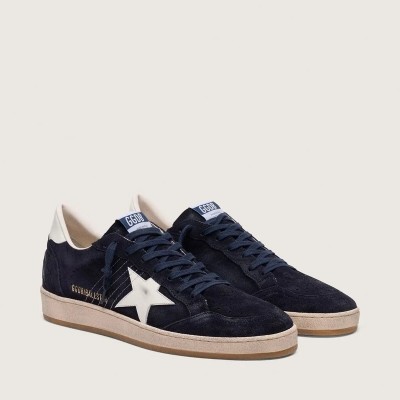 Golden Goose Ball Star Sneaker In Dark Blue Suede With White Leather Star
