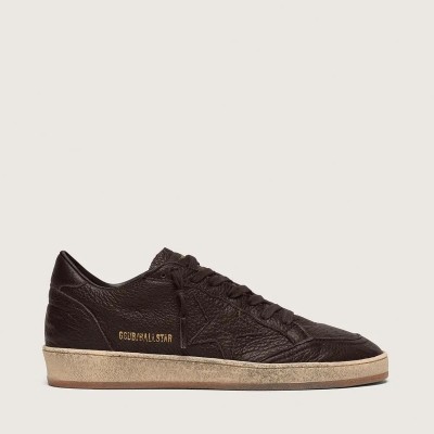 Golden Goose Ball Star Sneaker In Dark Brown Leather With Tone-On-Tone Leather Star