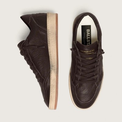 Golden Goose Ball Star Sneaker In Dark Brown Leather With Tone-On-Tone Leather Star