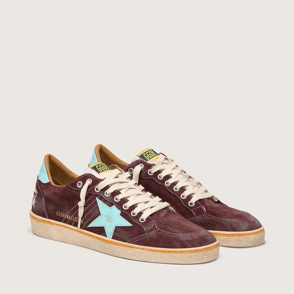Golden Goose Ball Star Sneaker In Dark Red Suede With Light Blue Star And Heel Tab Golden Goose Ball Star Sneaker In Dark Red Suede With Light Blue Star And Heel Tab