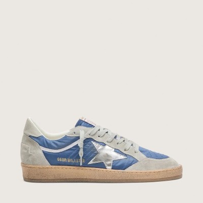 Golden Goose Ball Star Sneaker In Denim-Blue Nylon With Light Gray Suede Inserts And Metallic Silver Leather Star Golden Goose Ball Star Sneaker In Denim-Blue Nylon With Light Gray Suede Inserts And Metallic Silver Leather Star