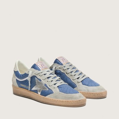 Golden Goose Ball Star Sneaker In Denim-Blue Nylon With Light Gray Suede Inserts And Metallic Silver Leather Star Golden Goose Ball Star Sneaker In Denim-Blue Nylon With Light Gray Suede Inserts And Metallic Silver Leather Star