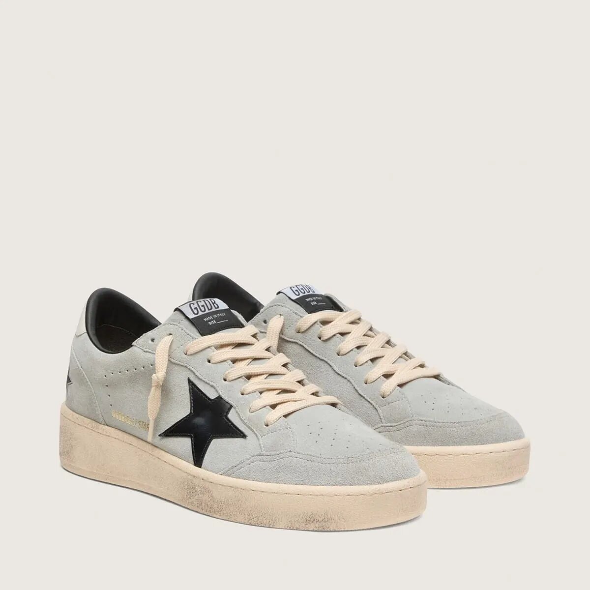 Golden Goose Ball Star Sneaker In Gray Suede With Black Leather Star Golden Goose Ball Star Sneaker In Gray Suede With Black Leather Star