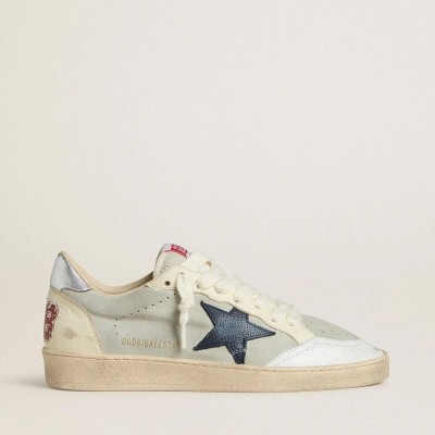 Golden Goose Ball Star Sneaker In Gray Suede With Blue Nubuck Star And Laminated Leather Heel Tab Golden Goose Ball Star Sneaker In Gray Suede With Blue Nubuck Star And Laminated Leather Heel Tab