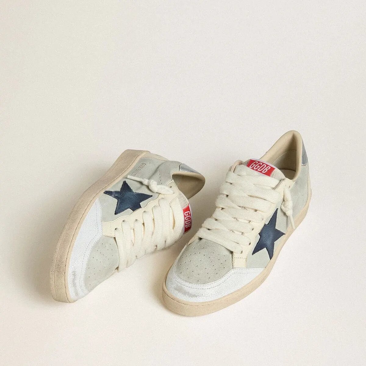 Golden Goose Ball Star Sneaker In Gray Suede With Blue Nubuck Star And Laminated Leather Heel Tab Golden Goose Ball Star Sneaker In Gray Suede With Blue Nubuck Star And Laminated Leather Heel Tab