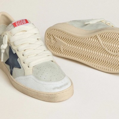 Golden Goose Ball Star Sneaker In Gray Suede With Blue Nubuck Star And Laminated Leather Heel Tab Golden Goose Ball Star Sneaker In Gray Suede With Blue Nubuck Star And Laminated Leather Heel Tab