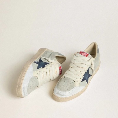 Golden Goose Ball Star Sneaker In Gray Suede With Blue Nubuck Star And Laminated Leather Heel Tab Golden Goose Ball Star Sneaker In Gray Suede With Blue Nubuck Star And Laminated Leather Heel Tab