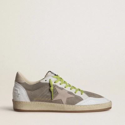 Golden Goose Ball Star Sneaker In Gray Suede With Old Rose Suede Star And Beige Leather Heel Tab Golden Goose Ball Star Sneaker In Gray Suede With Old Rose Suede Star And Beige Leather Heel Tab