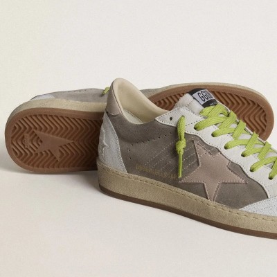 Golden Goose Ball Star Sneaker In Gray Suede With Old Rose Suede Star And Beige Leather Heel Tab Golden Goose Ball Star Sneaker In Gray Suede With Old Rose Suede Star And Beige Leather Heel Tab
