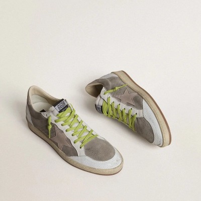 Golden Goose Ball Star Sneaker In Gray Suede With Old Rose Suede Star And Beige Leather Heel Tab Golden Goose Ball Star Sneaker In Gray Suede With Old Rose Suede Star And Beige Leather Heel Tab