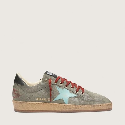 Golden Goose Ball Star Sneaker In Green Suede With Aqua-Green Star Golden Goose Ball Star Sneaker In Green Suede With Aqua-Green Star
