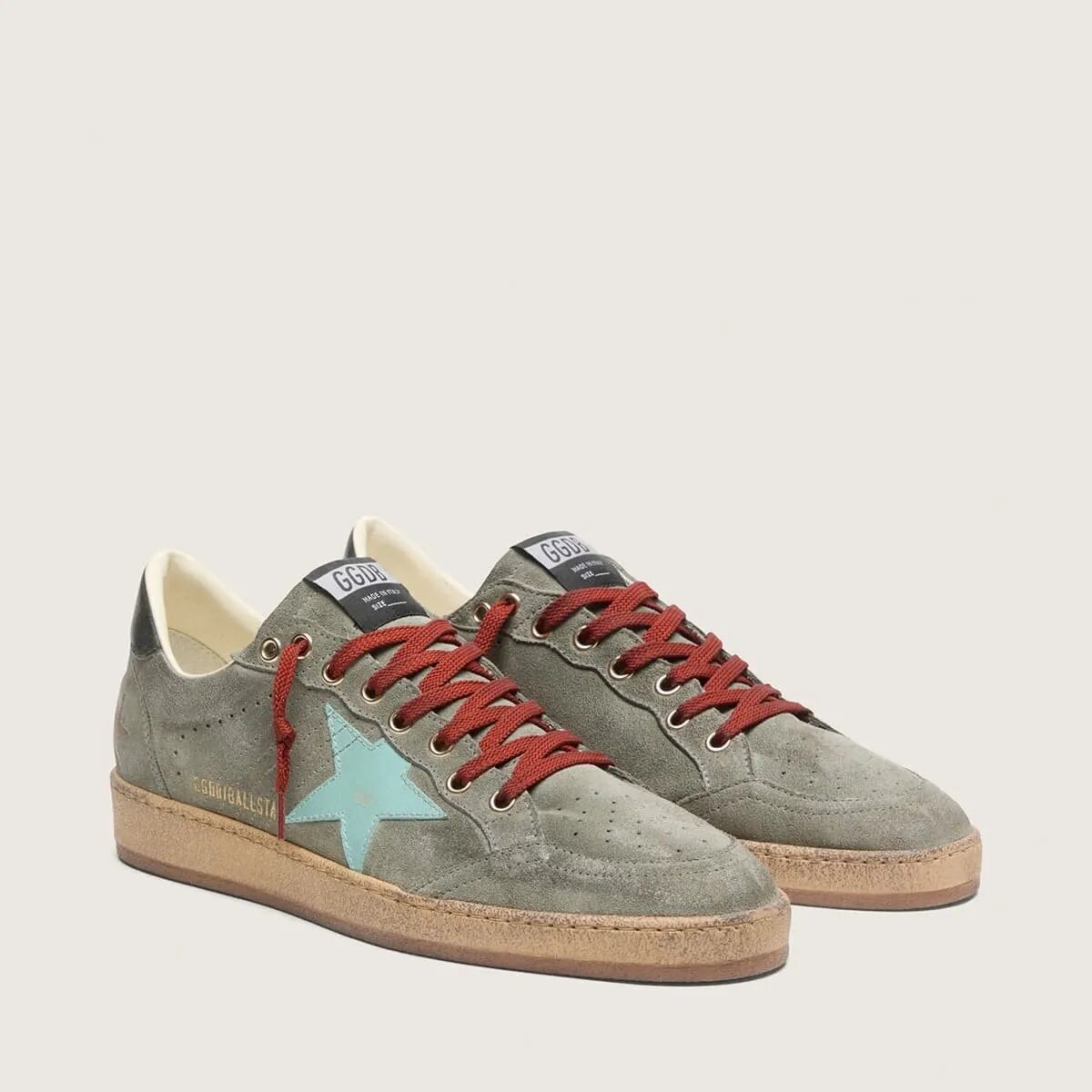 Golden Goose Ball Star Sneaker In Green Suede With Aqua-Green Star Golden Goose Ball Star Sneaker In Green Suede With Aqua-Green Star