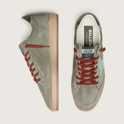 Golden Goose Ball Star Sneaker In Green Suede With Aqua-Green Star Golden Goose Ball Star Sneaker In Green Suede With Aqua-Green Star