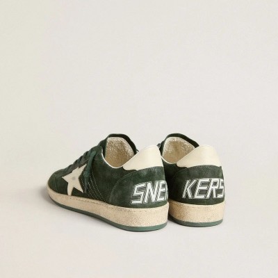 Golden Goose Ball Star Sneaker In Green Suede With White Leather Star And Heel Tab