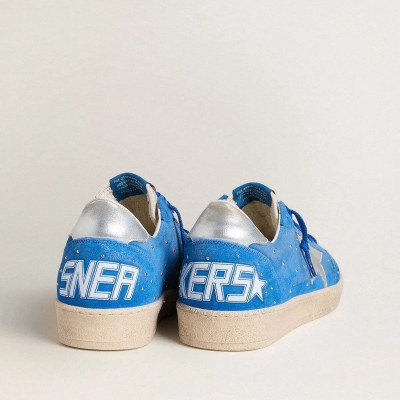 Golden Goose Ball Star Sneaker In Light Blue Suede With Studs And Silver Metallic Leather Star Golden Goose Ball Star Sneaker In Light Blue Suede With Studs And Silver Metallic Leather Star