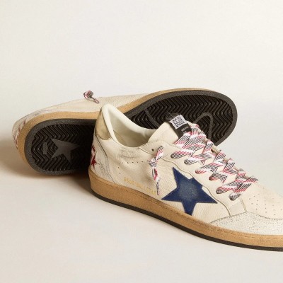 Golden Goose Ball Star Sneaker In Nappa Leather With Blue Suede Star And Platinum Leather Heel Tab Golden Goose Ball Star Sneaker In Nappa Leather With Blue Suede Star And Platinum Leather Heel Tab