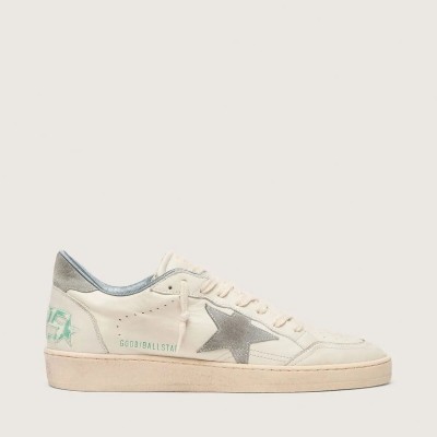Golden Goose Ball Star Sneaker In Nappa Leather With Gray Suede Star And Heel Tab Golden Goose Ball Star Sneaker In Nappa Leather With Gray Suede Star And Heel Tab