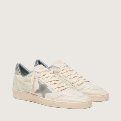 Golden Goose Ball Star Sneaker In Nappa Leather With Gray Suede Star And Heel Tab Golden Goose Ball Star Sneaker In Nappa Leather With Gray Suede Star And Heel Tab