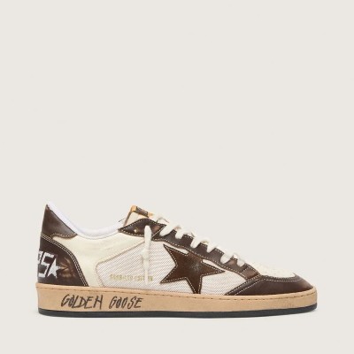Golden Goose Ball Star Sneaker In Nappa And Mesh With Suede Star And Brown Leather Inserts Golden Goose Ball Star Sneaker In Nappa And Mesh With Suede Star And Brown Leather Inserts