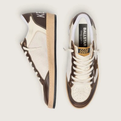 Golden Goose Ball Star Sneaker In Nappa And Mesh With Suede Star And Brown Leather Inserts Golden Goose Ball Star Sneaker In Nappa And Mesh With Suede Star And Brown Leather Inserts