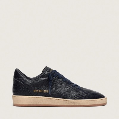 Golden Goose Ball Star Sneaker In Navy-Blue Leather With Tone-On-Tone Leather Star Golden Goose Ball Star Sneaker In Navy-Blue Leather With Tone-On-Tone Leather Star