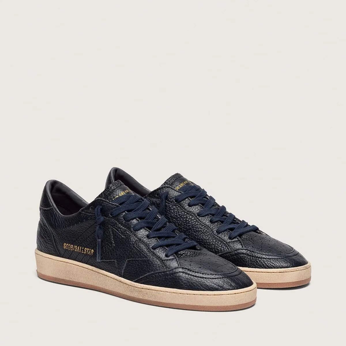 Golden Goose Ball Star Sneaker In Navy-Blue Leather With Tone-On-Tone Leather Star Golden Goose Ball Star Sneaker In Navy-Blue Leather With Tone-On-Tone Leather Star