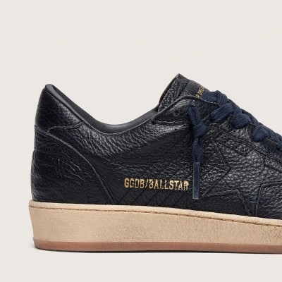 Golden Goose Ball Star Sneaker In Navy-Blue Leather With Tone-On-Tone Leather Star Golden Goose Ball Star Sneaker In Navy-Blue Leather With Tone-On-Tone Leather Star