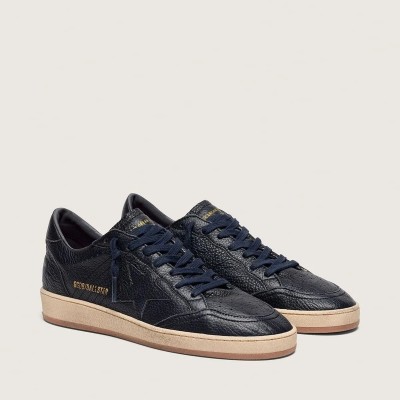 Golden Goose Ball Star Sneaker In Navy-Blue Leather With Tone-On-Tone Leather Star Golden Goose Ball Star Sneaker In Navy-Blue Leather With Tone-On-Tone Leather Star
