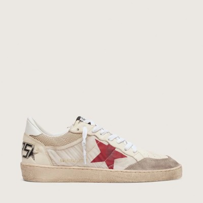 Golden Goose Ball Star Sneaker In Nylon And White Mesh With Red Nylon Star And White Leather Heel Tab Golden Goose Ball Star Sneaker In Nylon And White Mesh With Red Nylon Star And White Leather Heel Tab