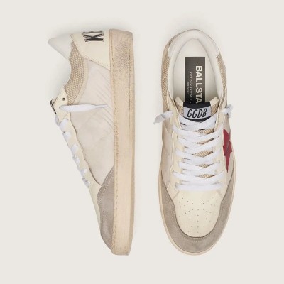 Golden Goose Ball Star Sneaker In Nylon And White Mesh With Red Nylon Star And White Leather Heel Tab Golden Goose Ball Star Sneaker In Nylon And White Mesh With Red Nylon Star And White Leather Heel Tab