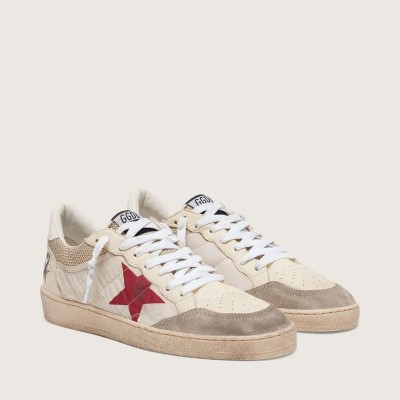 Golden Goose Ball Star Sneaker In Nylon And White Mesh With Red Nylon Star And White Leather Heel Tab Golden Goose Ball Star Sneaker In Nylon And White Mesh With Red Nylon Star And White Leather Heel Tab