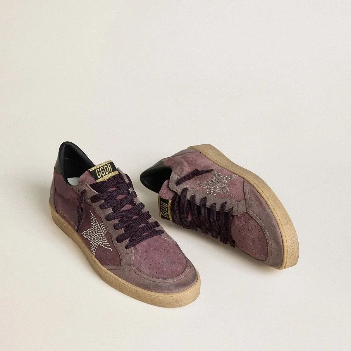 Golden Goose Ball Star Sneaker In Purple Suede With Star Sneaker With Silver Studs And Black Naplak Heel Tab Golden Goose Ball Star Sneaker In Purple Suede With Star Sneaker With Silver Studs And Black Naplak Heel Tab