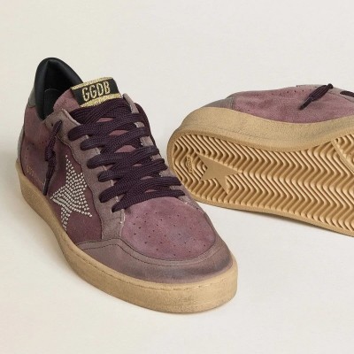 Golden Goose Ball Star Sneaker In Purple Suede With Star Sneaker With Silver Studs And Black Naplak Heel Tab Golden Goose Ball Star Sneaker In Purple Suede With Star Sneaker With Silver Studs And Black Naplak Heel Tab