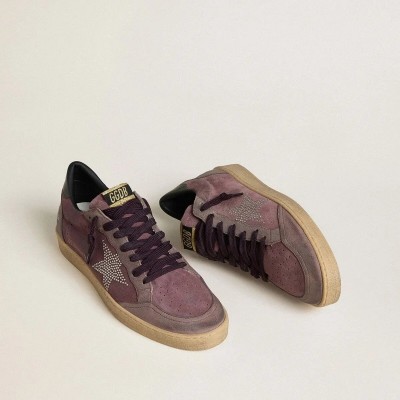 Golden Goose Ball Star Sneaker In Purple Suede With Star Sneaker With Silver Studs And Black Naplak Heel Tab Golden Goose Ball Star Sneaker In Purple Suede With Star Sneaker With Silver Studs And Black Naplak Heel Tab