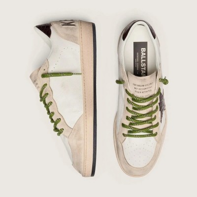 Golden Goose Ball Star Sneaker In White Leather With Burgundy Croc-Effect Star Golden Goose Ball Star Sneaker In White Leather With Burgundy Croc-Effect Star