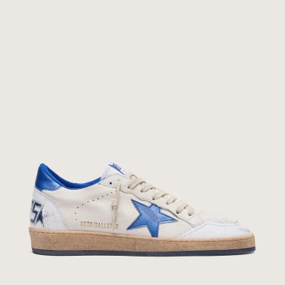 Golden Goose Ball Star Sneaker In White Nappa With Blue Star And Heel Tab Golden Goose Ball Star Sneaker In White Nappa With Blue Star And Heel Tab
