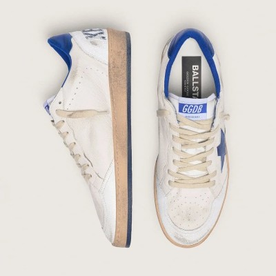 Golden Goose Ball Star Sneaker In White Nappa With Blue Star And Heel Tab Golden Goose Ball Star Sneaker In White Nappa With Blue Star And Heel Tab